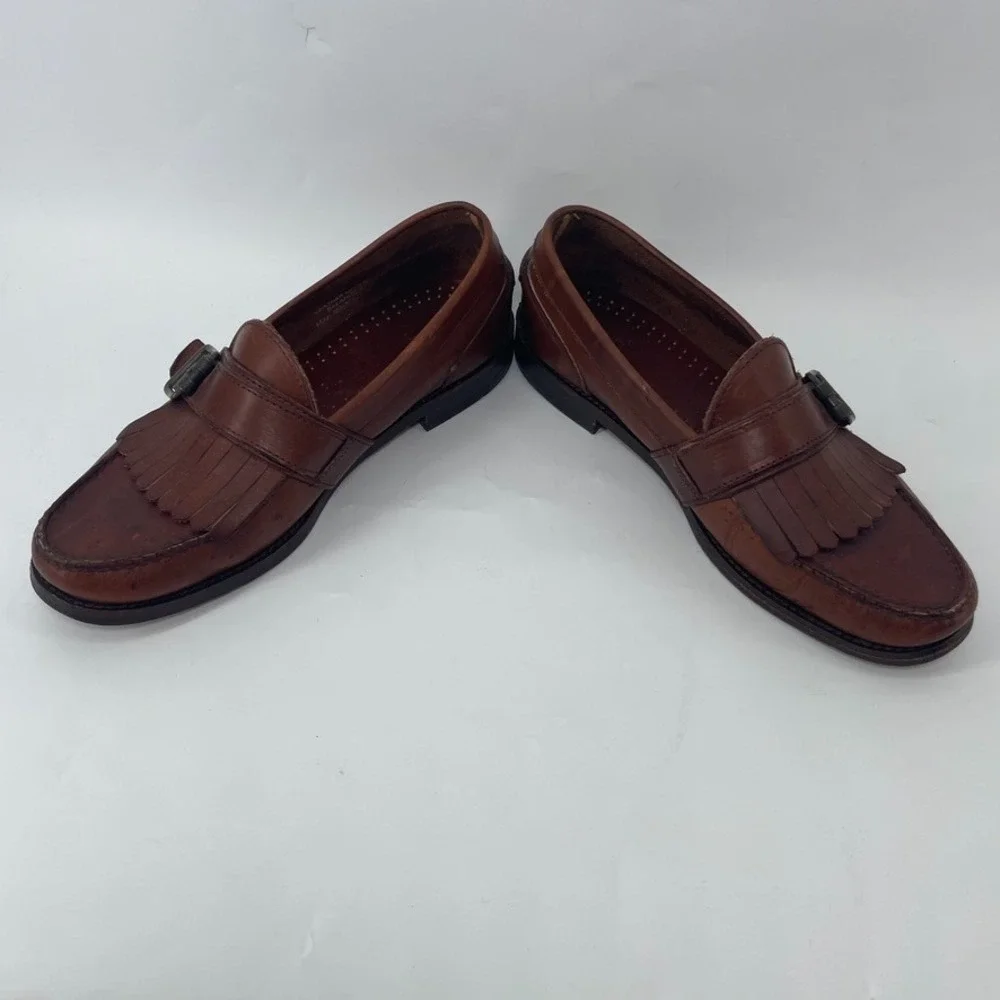 Vintage G.H. Bass Shoes Mens Size 9.5 M Kiltie Loafers Leather 90s Fringe Buckle